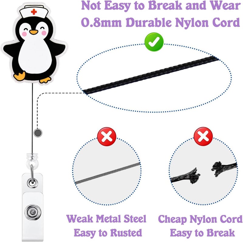 Bydevia Cute Penguin Badge Reel Retractable for Nurse Nursing Student RN MA CNA LPN & Medical Worker, Funny Pediatric Nurse Gifts, Penguin Lovers ID Badge Holder with Alligator Clip & 24” Durable Nylon Cord - Image 4